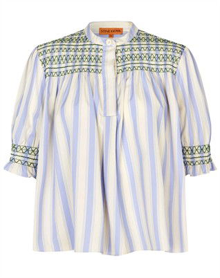 Smocked Gathered Bluse - Pastel Stripes